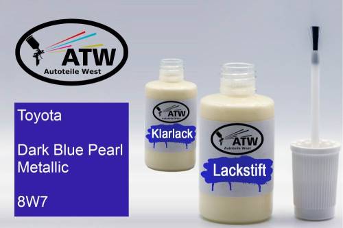 Toyota, Dark Blue Pearl Metallic, 8W7: 20ml Lackstift + 20ml Klarlack - Set, von ATW Autoteile West.